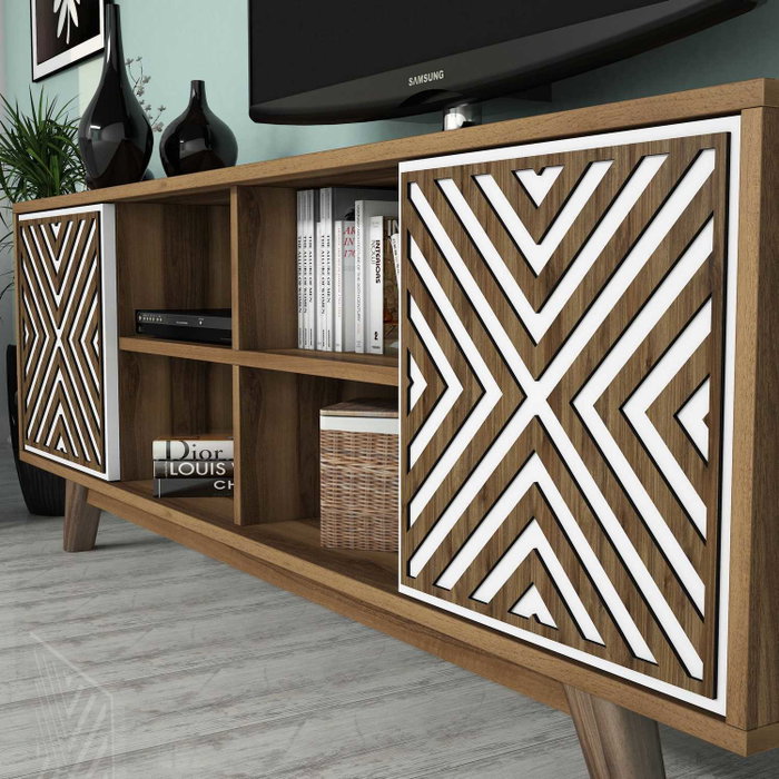 Hanah Home Mueble de TV Nogal y Blanco